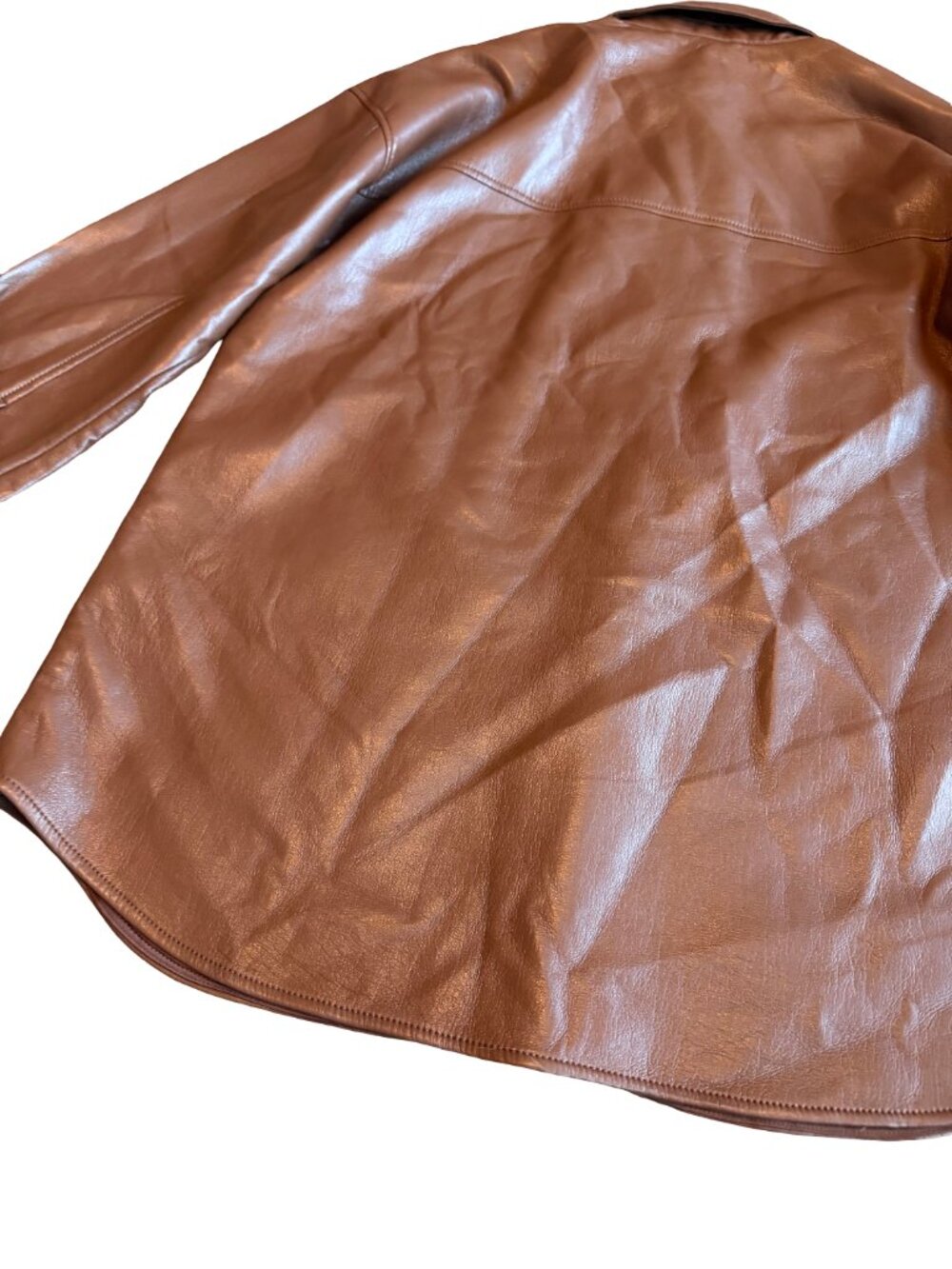 Aritzia Babaton Pelli Shirt Jacket Button-Down Brown Vegan Leather Size Medium - Picture 11 of 13